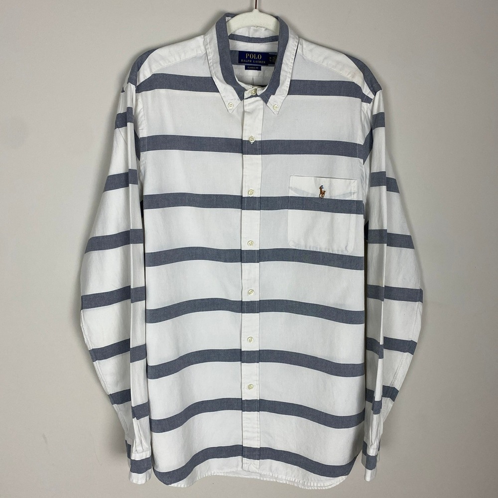Polo Ralph Lauren Button Down Shirt Men XL Striped Flesh Pony Classic Fit Preppy